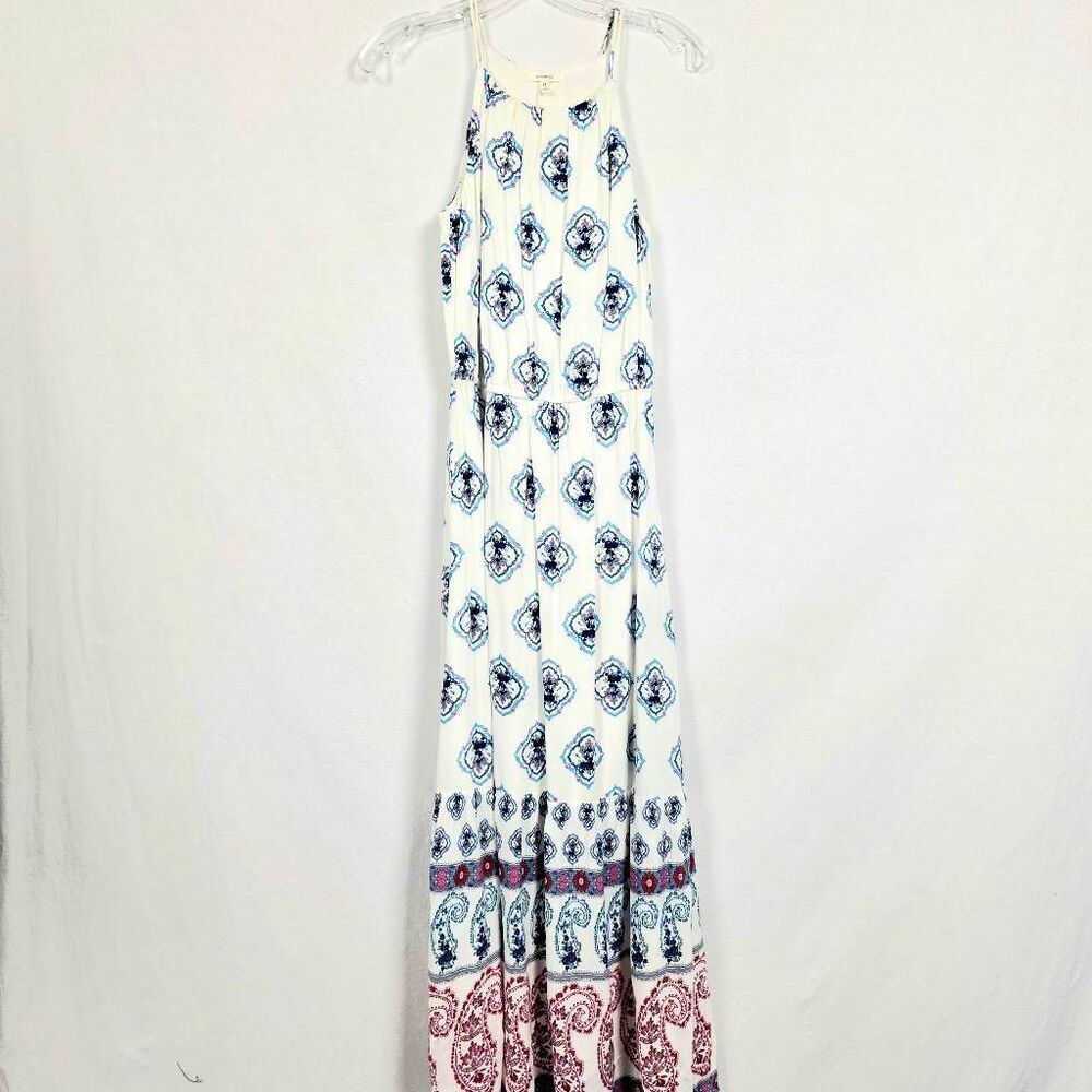 Maurices Boho Print Maxi Dress White Blue XS
